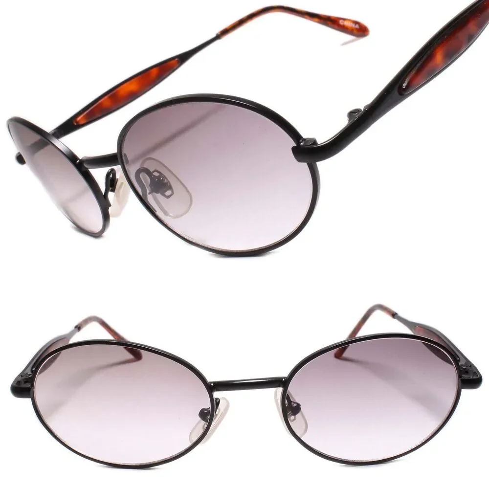 Black Oval Sunglasses Tortoise Arms Vintage Retro